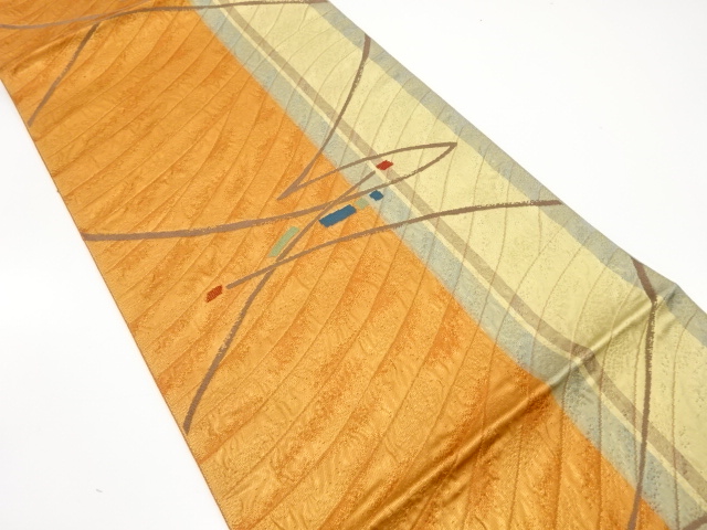 縞に線描き模様織り出し　名古屋帯